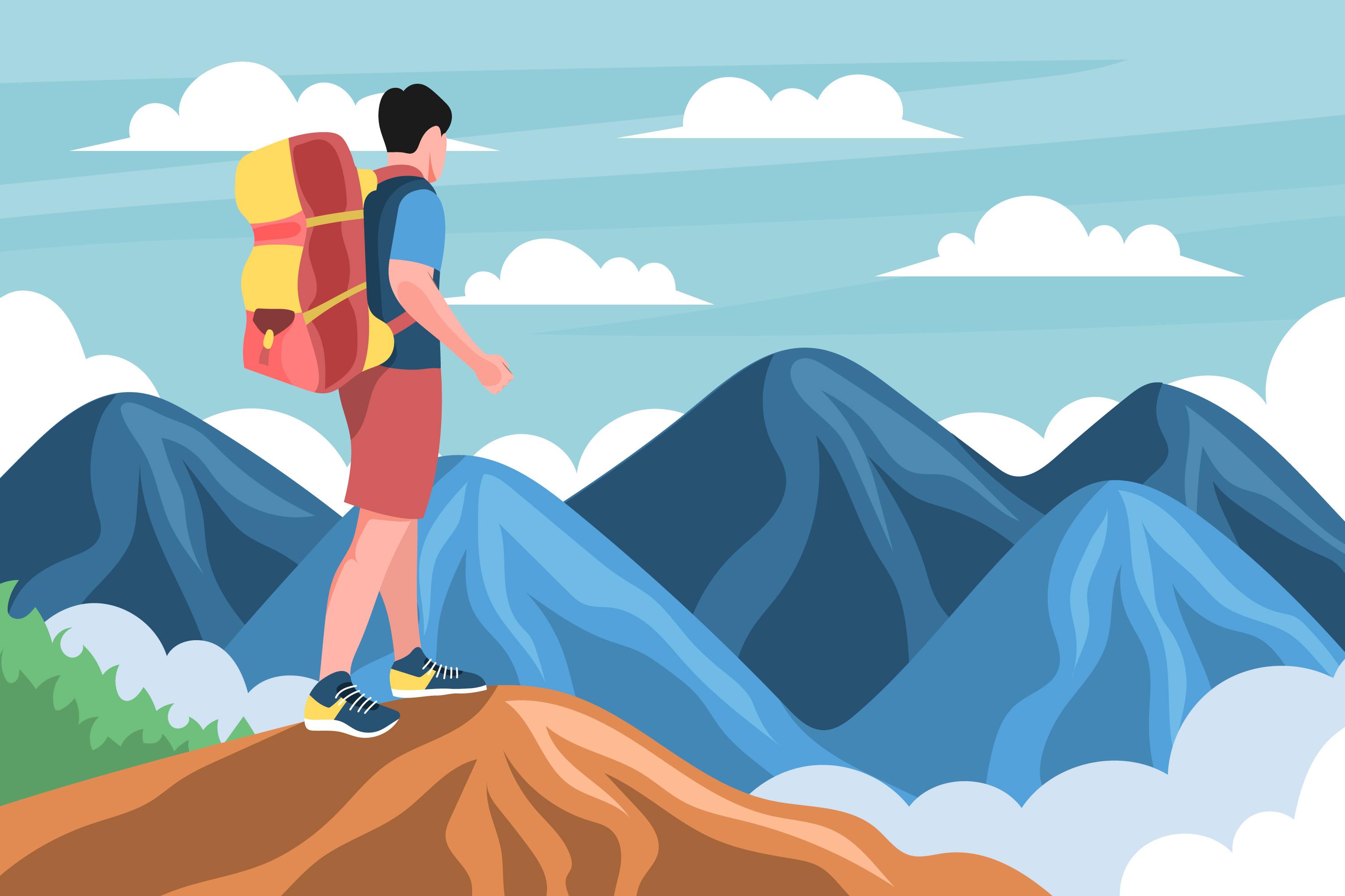 Ilustrasi naik gunung. (Freepik)