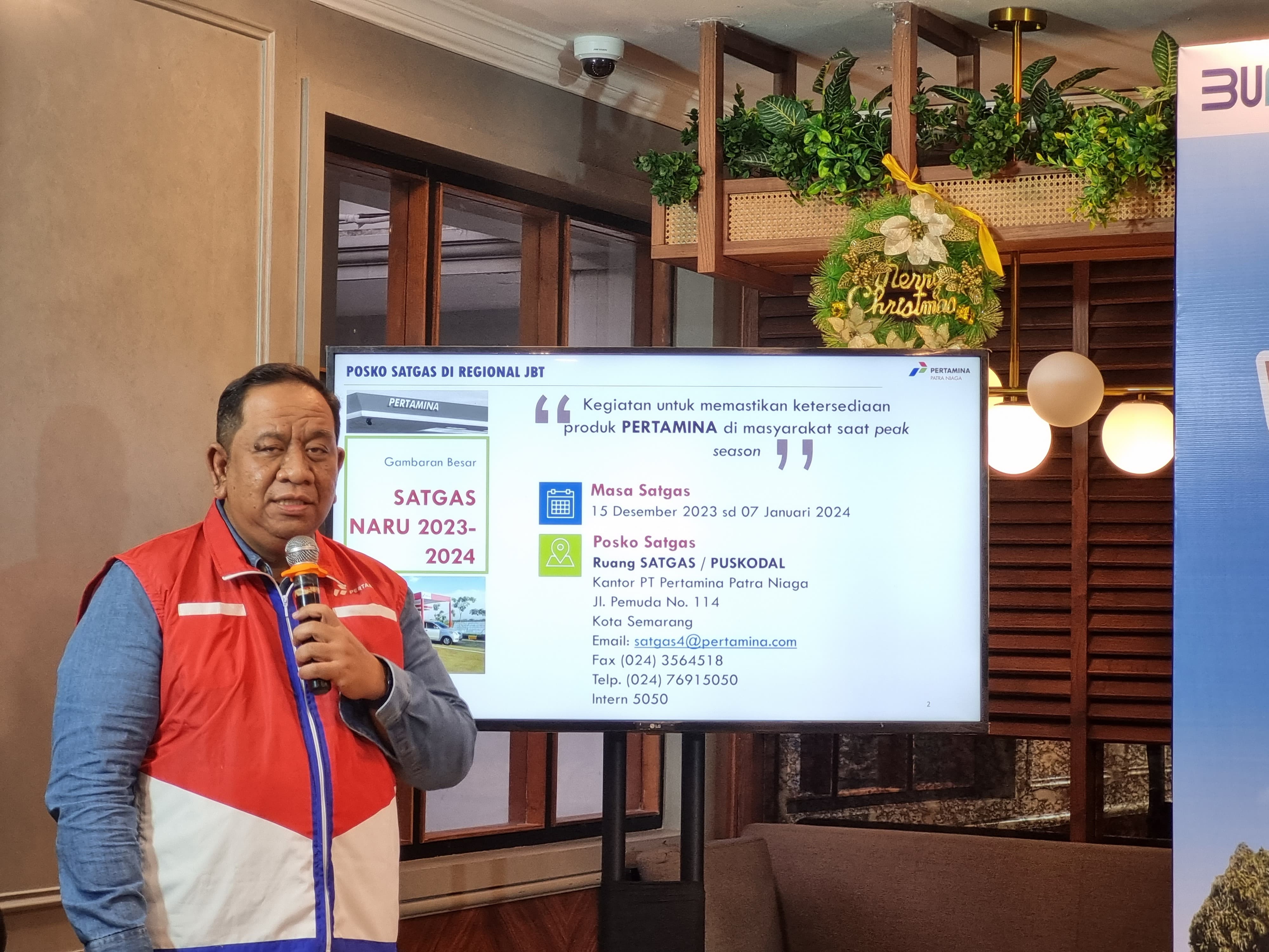 BERI PEMAPARAN: Penyampaian rilis dari Pertamina Patra Niaga regional Jateng DIJ terkait satgas di momen nataru.