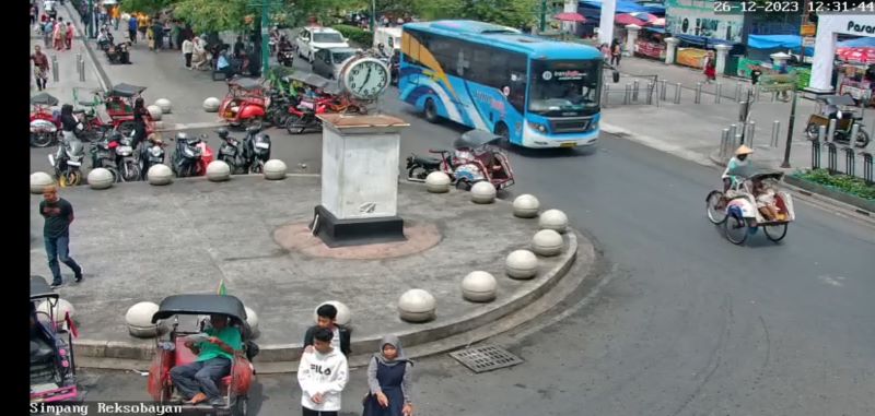 Suasana simpang empat Reksobayan, barat lokasi ini bakal dijadikan parkir tepi jalan umum (PTJU) selama liburan Nataru. (Tangkapan Layar CCTV Jogja Streaming)