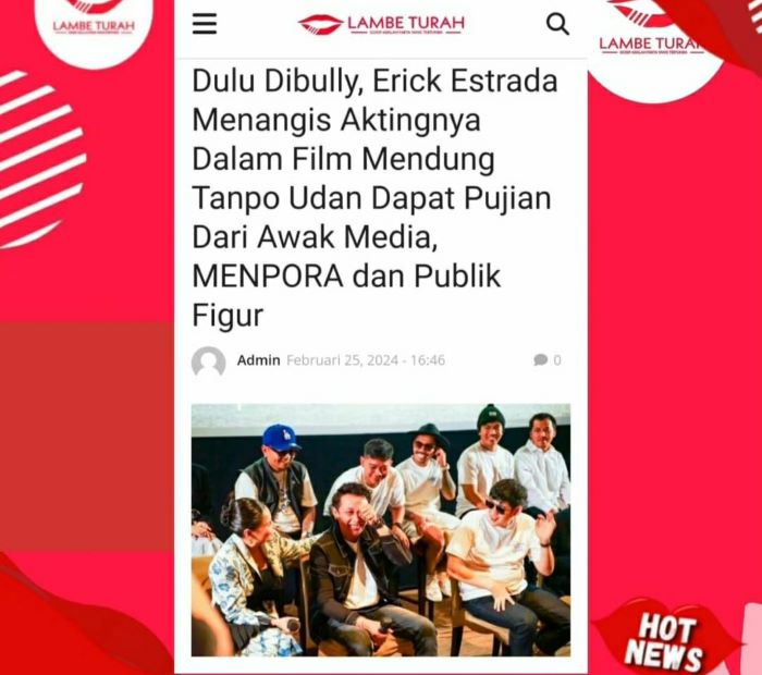 Erick Estrada menangis usai Aktingnya dalam Film Mendung Tanpo Udan mendapatkan pujian dari  Awak Media