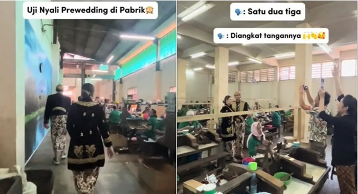 sepasang kekasih jalani prewedding di dalam pabrik