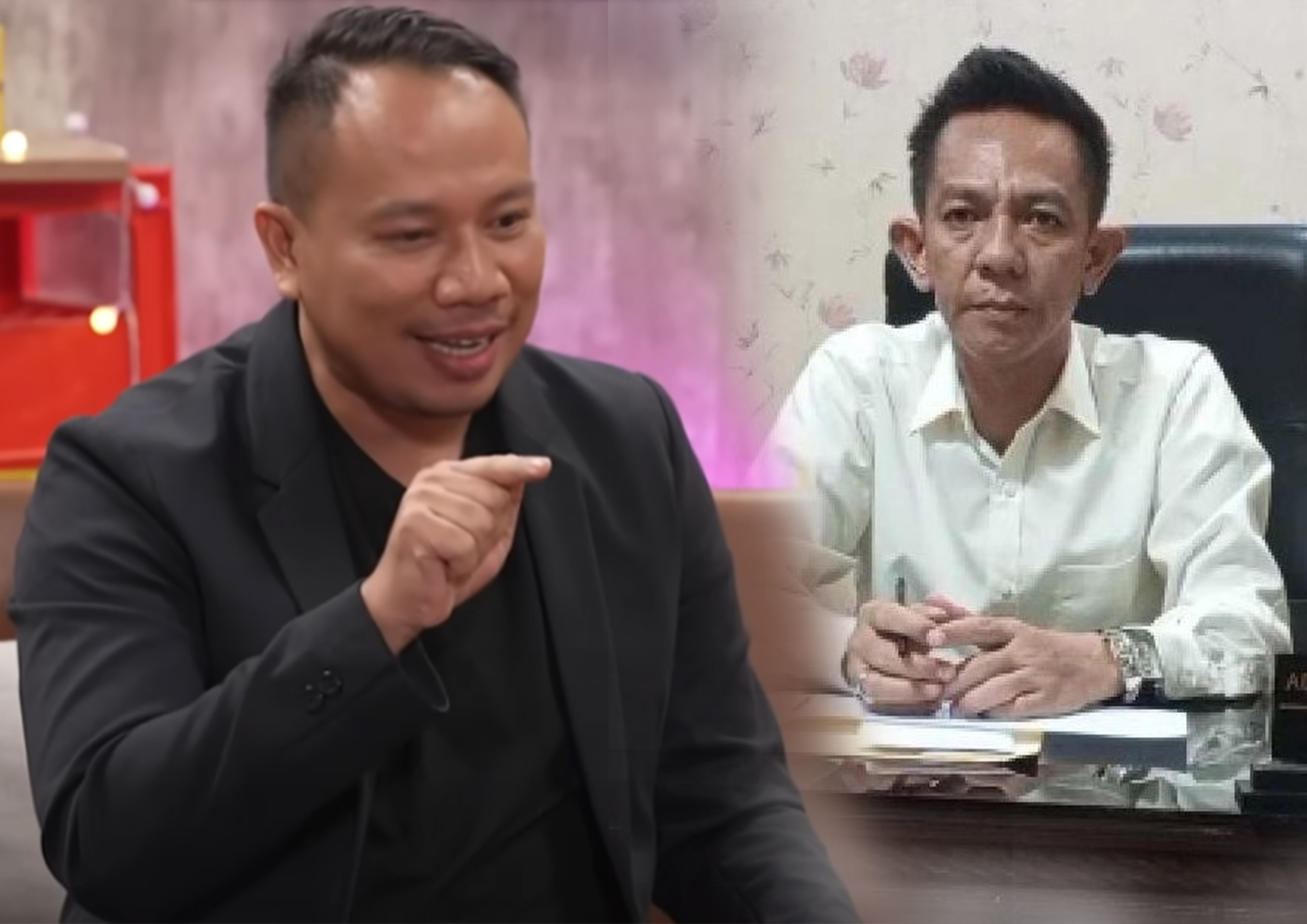 Dari Kiri: Vicky Prasetyo dilaporkan polisi diduga melakukan penipuan senilai Rp 1,8 miliar pembangunan proyek di Karawang Barat. Kuasa hukum pelapor Alex Safri Winando.