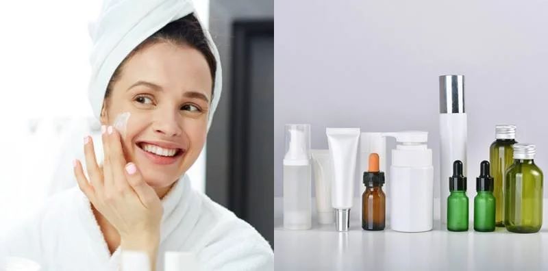 Ilustrasi mengoleskan produk skincare ke wajah.