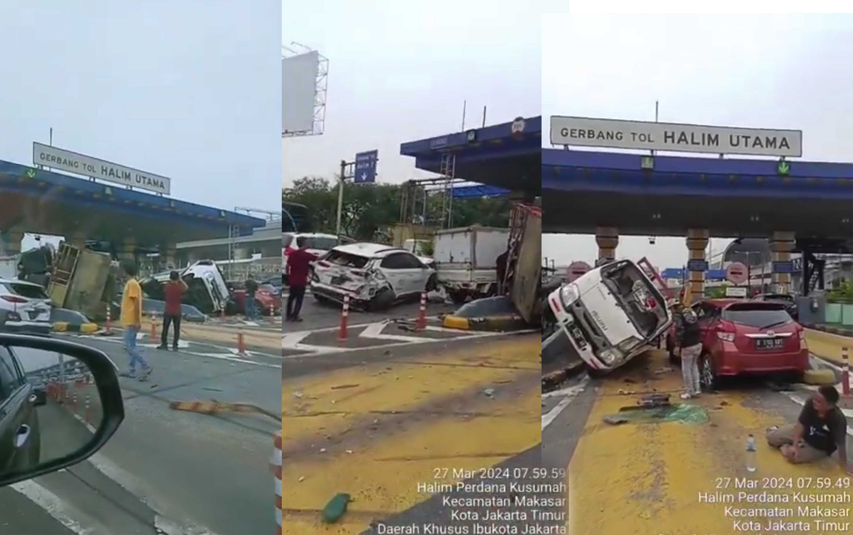 Kecelakaan beruntun di  Gerbang Tol Halim Utama pagi ini, Rabu (27/3/2024).