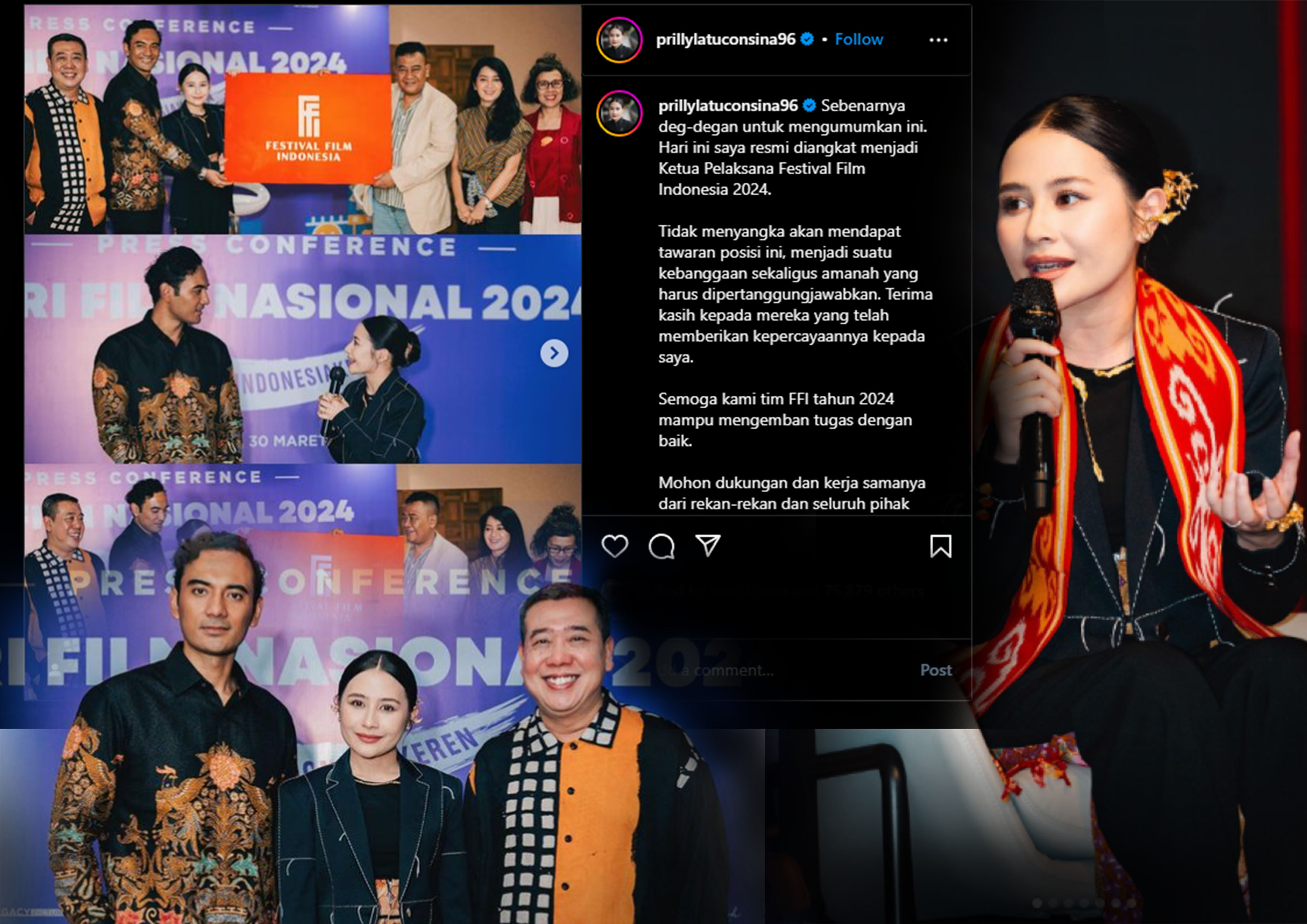 Prilly Latuconsina Diangkat Menjadi Ketua Pelaksana Festival Film Indonesia.