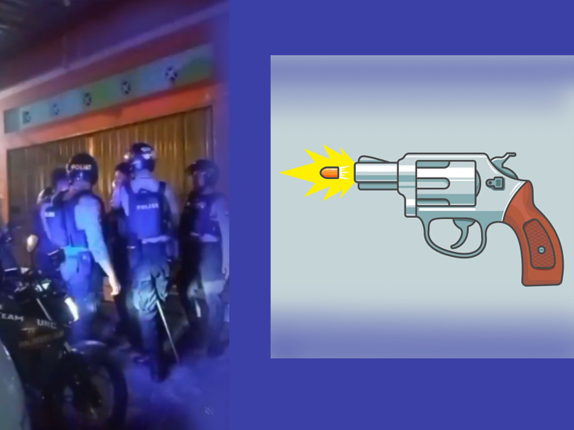Tangkapan layar video penangkapan pemuda membawa senjata api di sekitar Masjid Suciati, Sleman, Selasa (2/4/2024) malam dan ilustrasi beceng.