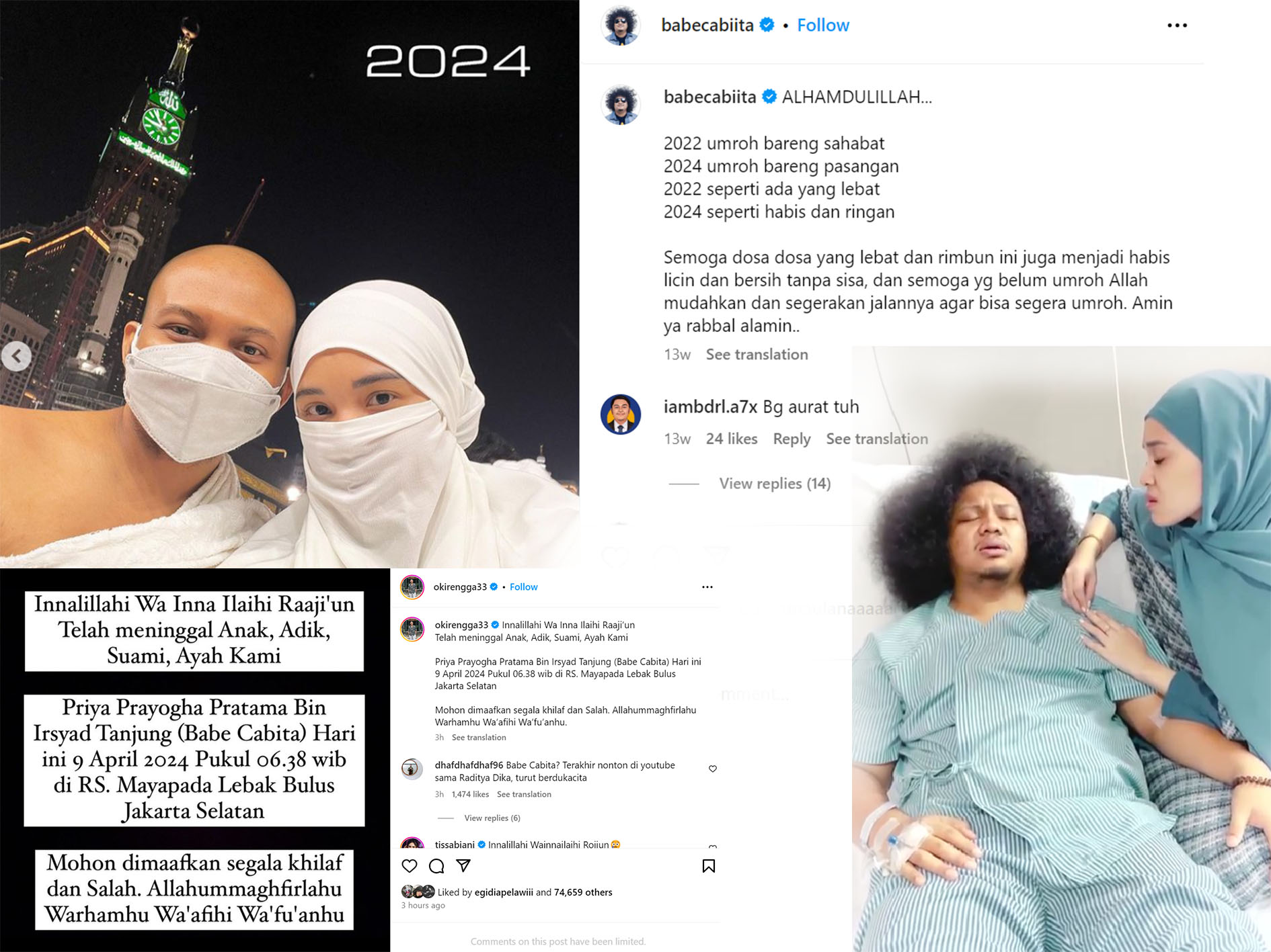 Komedian Jebolan Stand Up Comedy Babe Cabita meninggal dunia di usianya ke 34 karena sakit, hari ini, Selasa (9/4/2024).