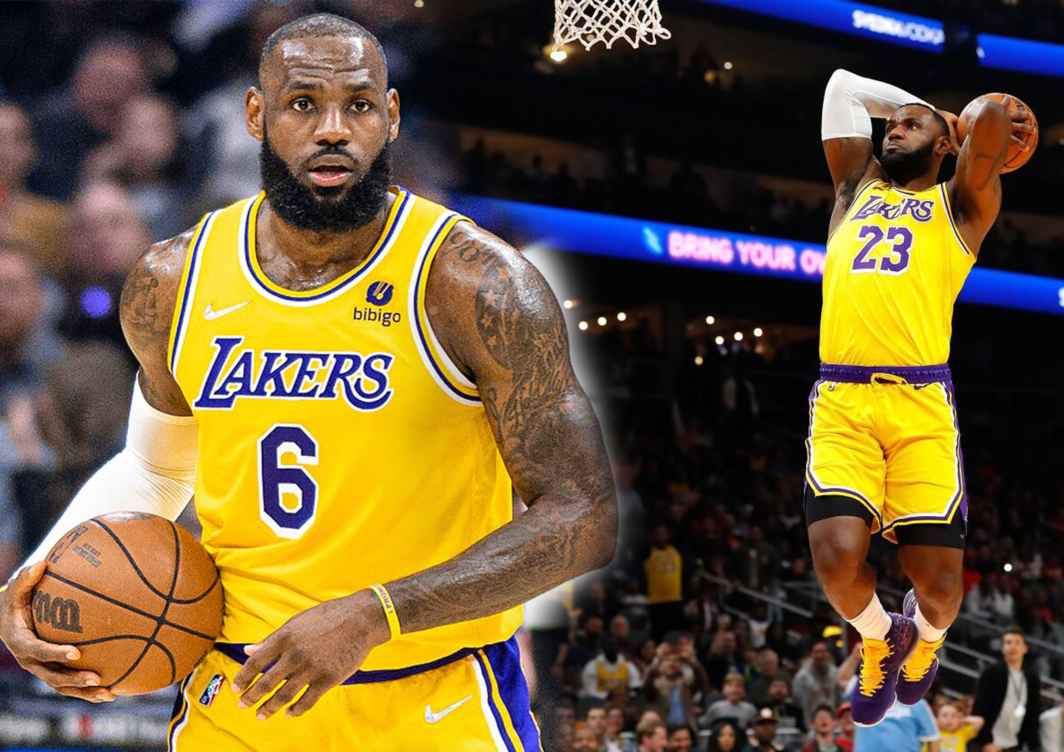 Pebasket asal Amerika, Lebron James sedang beraksi.