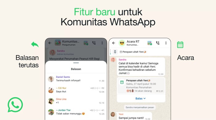 Fitur baru di Komunitas berupa Acara dan Balasan di Grup Pengumuman.
