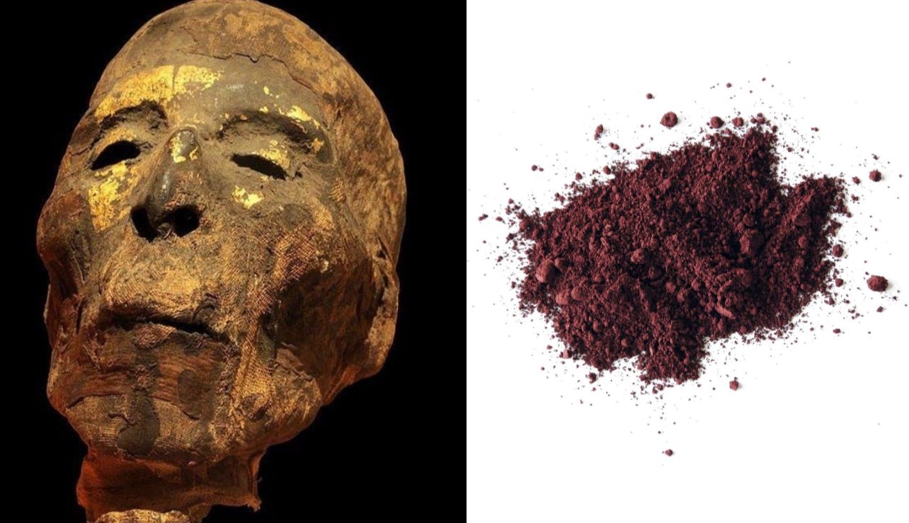 kiri: mumi mesir, kanan: warna pigmen mummy brown