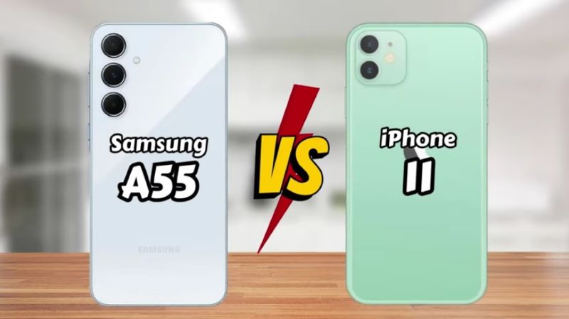 Perbandingan Samsung Galaxy A55 dan Iphone 11.