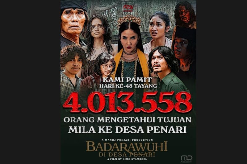 Penayangan film Badarawuhi di Desa Penari tembus 4.013.558 penonton di Bioskop Indonesia.