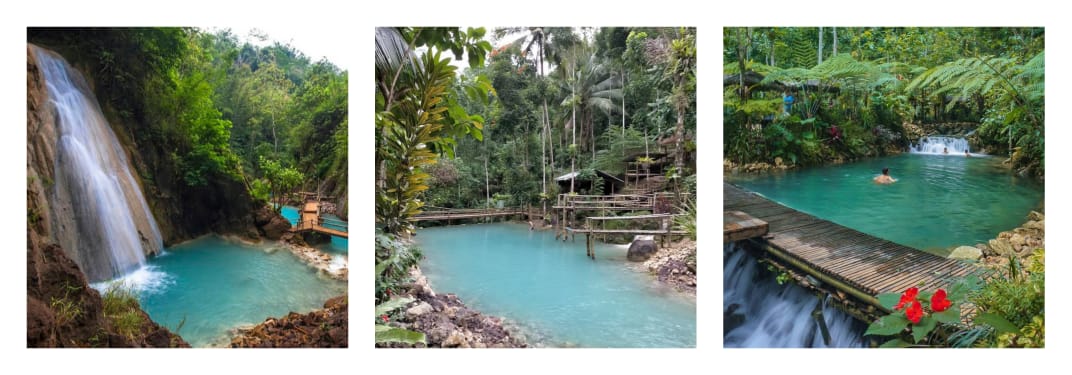(Dari kiri) Air Terjun Kedung Pedut, Air Terjun Kembang Soka, Taman Sungai Mudal (Gmaps)