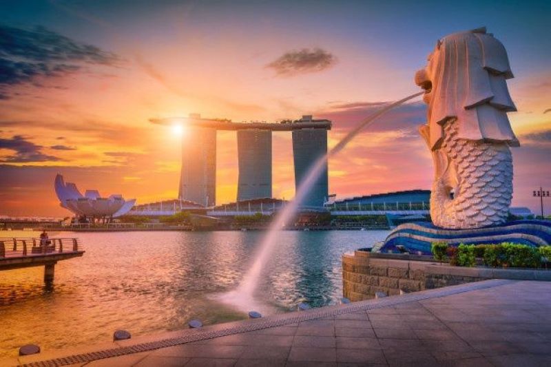 Patung Merlion di Singapura.