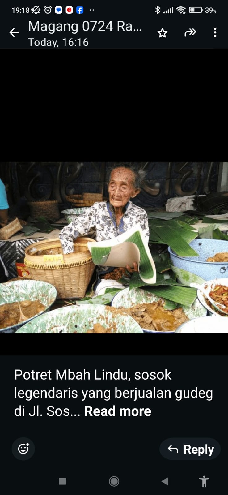 Potret Mbah Lindu, sosok legendaris yang berjualan gudeg di Jl. Sosrowijayan.   (kelilingjogja.id)