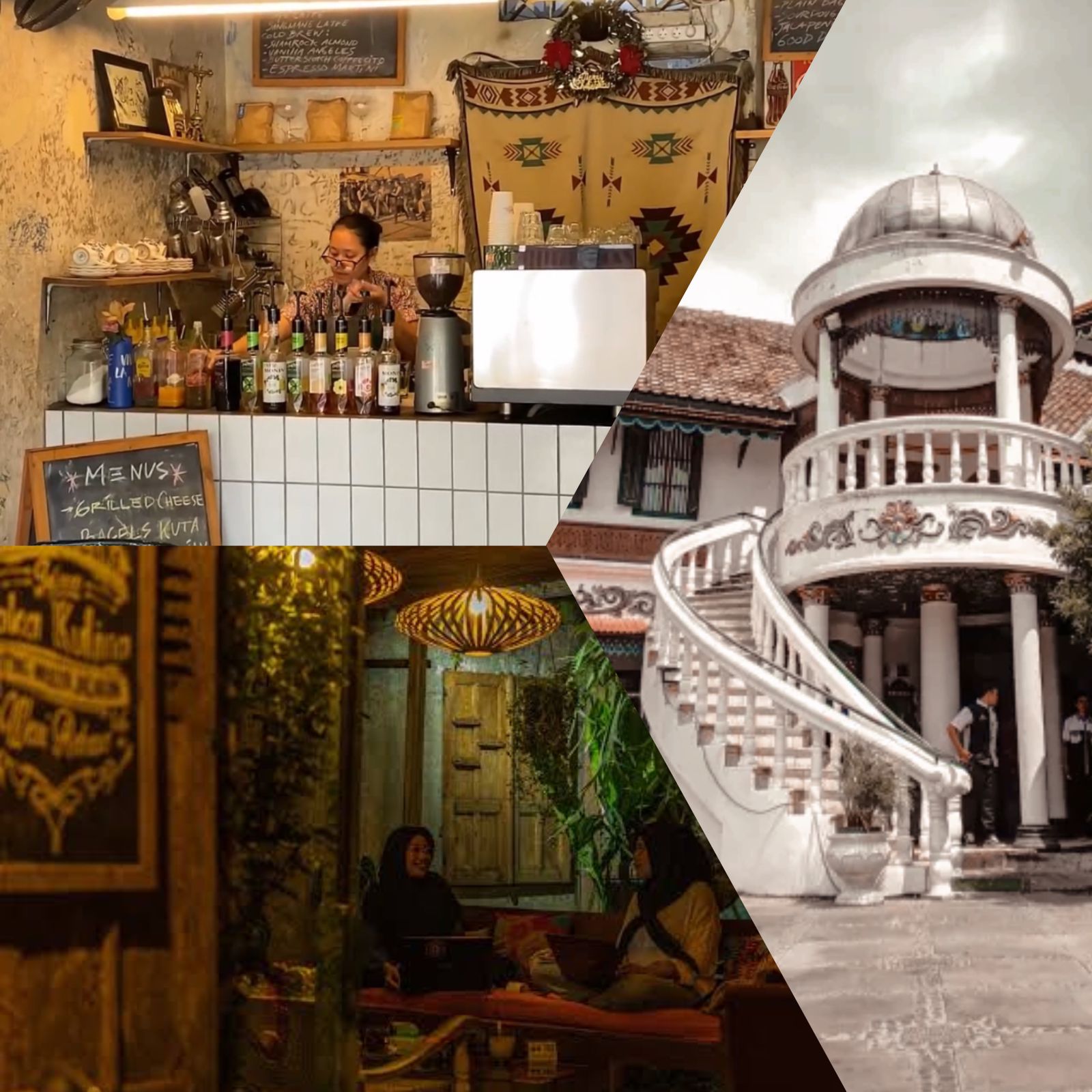 Sangmane Studio, Tiga Roepa Coffee and Gallery, dan Omah Kalang Coffee (foto: Instagram @sangmane.studio @tigaroepa / Google foodeverywhere.net)