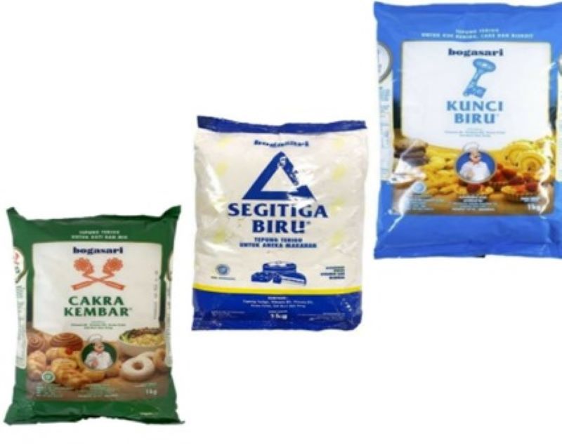 Tepung terigu protein tinggi, sedang, rendah.