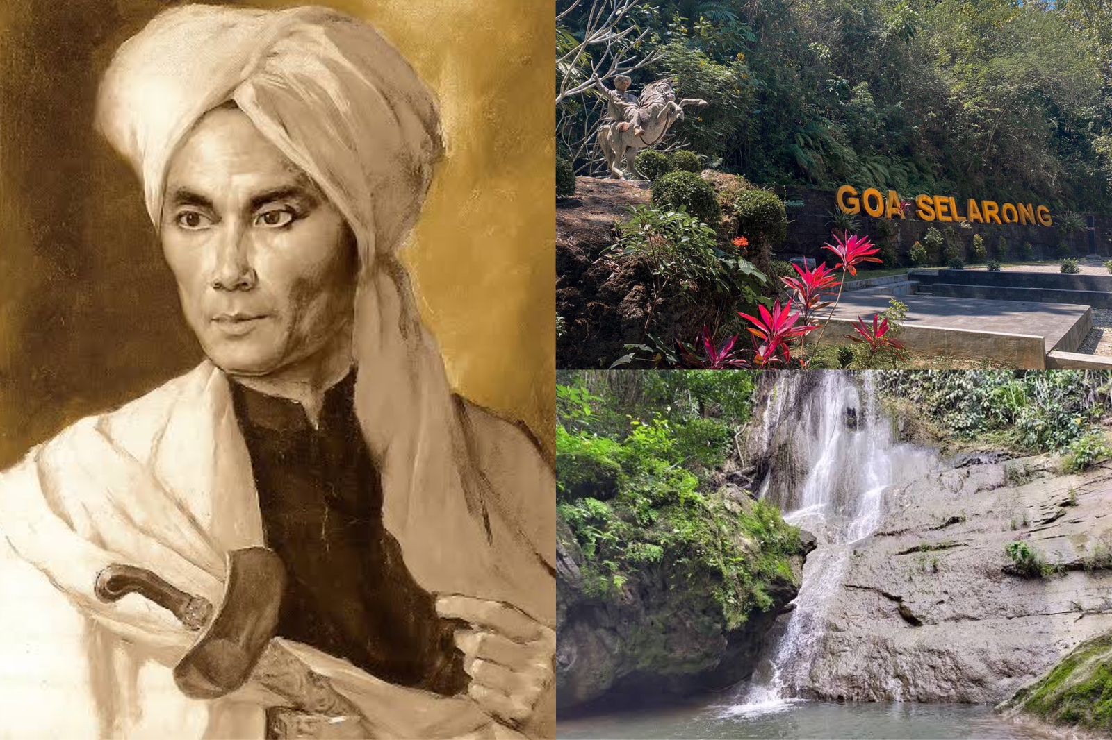 Pangeran Diponegoro, Gua Selarong serta air terjunnya. (foto: Google/tic.bantulkab.go.id, pariwisata.bantulkab.go.id)