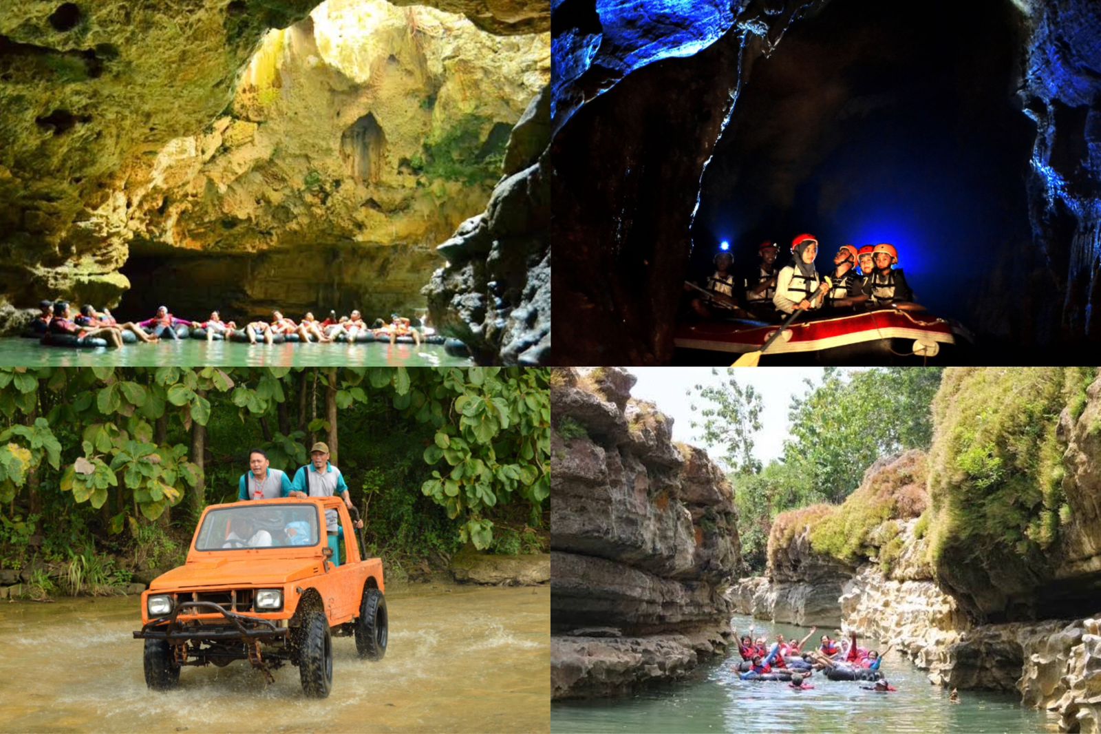 Beragam aktivas menyenangkan di Goa Pindul. (foto: ticket.com, goapindul.com, adventuraja.com)