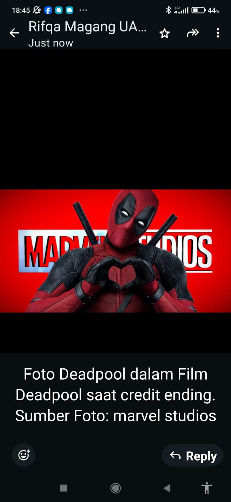 Foto Deadpool dalam Film Deadpool saat credit ending. Sumber Foto: marvel studios