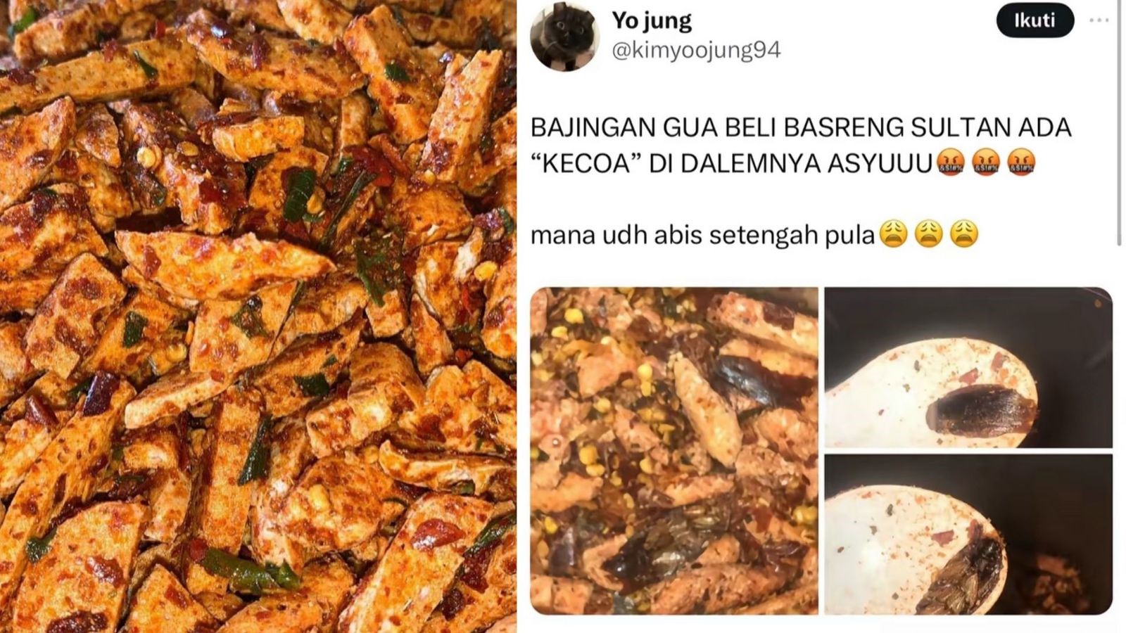 Viral ditemukannya kecoa di Basreng Sultan Bandung.