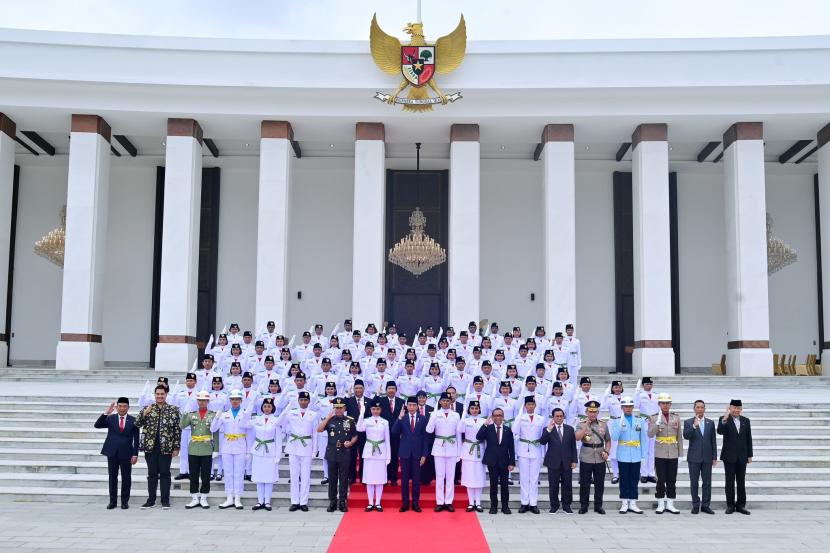 Pasukan Pengibar Bendera pusaka (Paskibraka) 2024 di IKN, Kalimantan Timur.   (republika.co.id)
