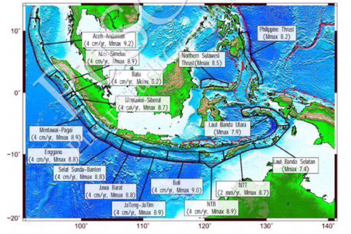 Peta segmentasi gempa megathrust.