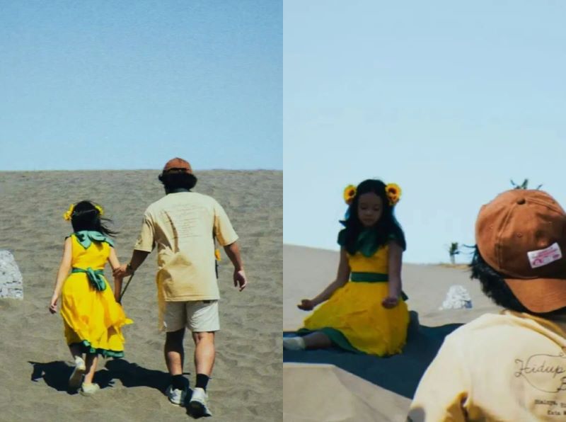 Gempita Nora Marten saat syuting video clip Gala Bunga Matahari di Gumuk Pasir Parangtritis, Yogyakarta.