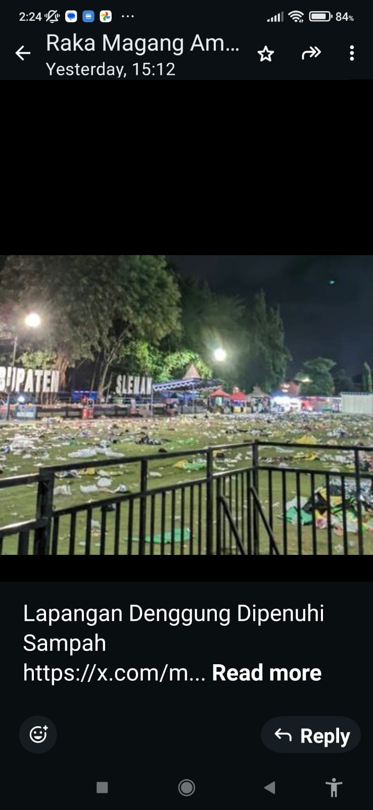 Lapangan Denggung Sleman Dipenuhi Sampah.   https://x.com/merapi_uncover/status/1830738501769535912?s=46