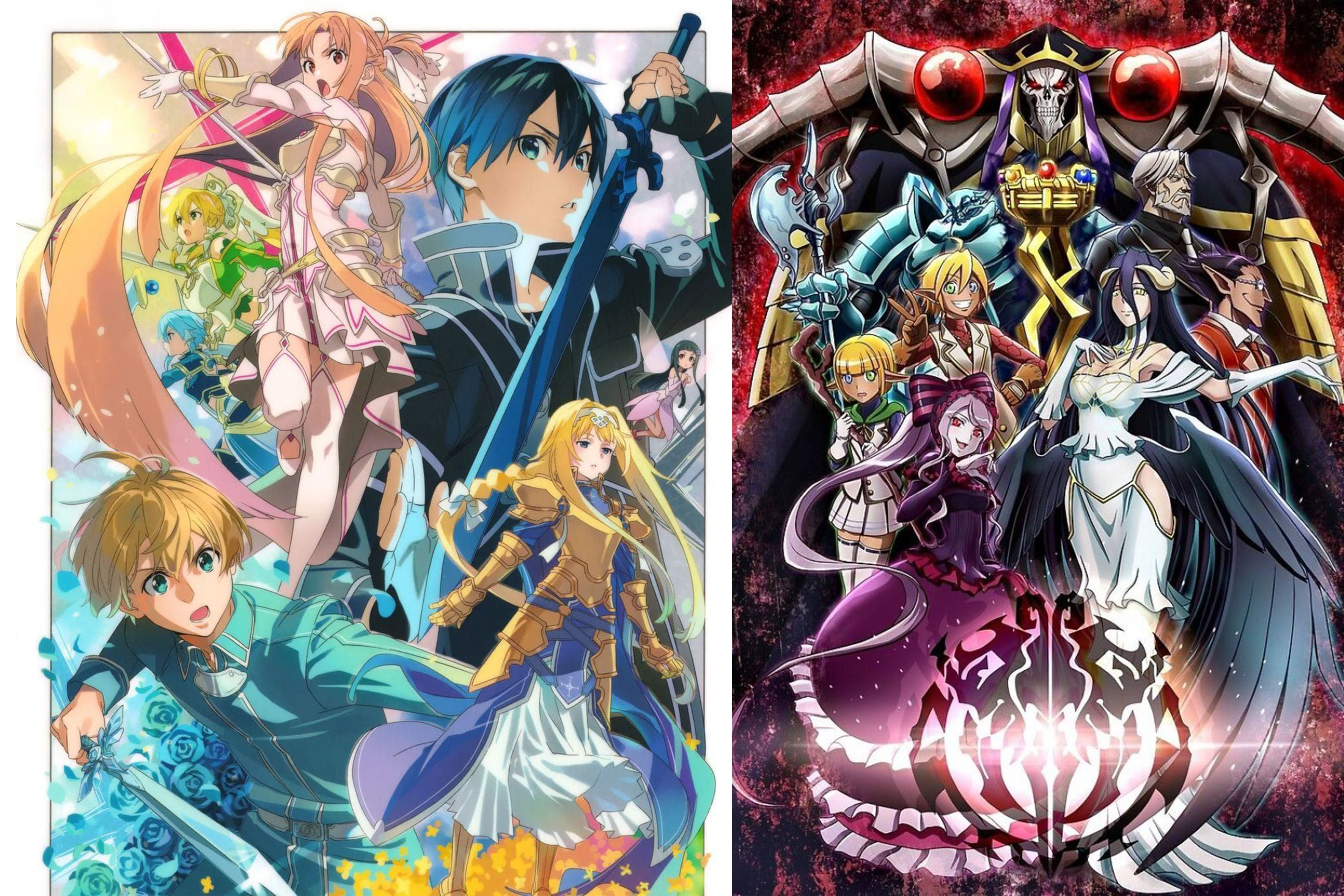 Poster animasi Sword Art Online (SAO) dan Overlord.
