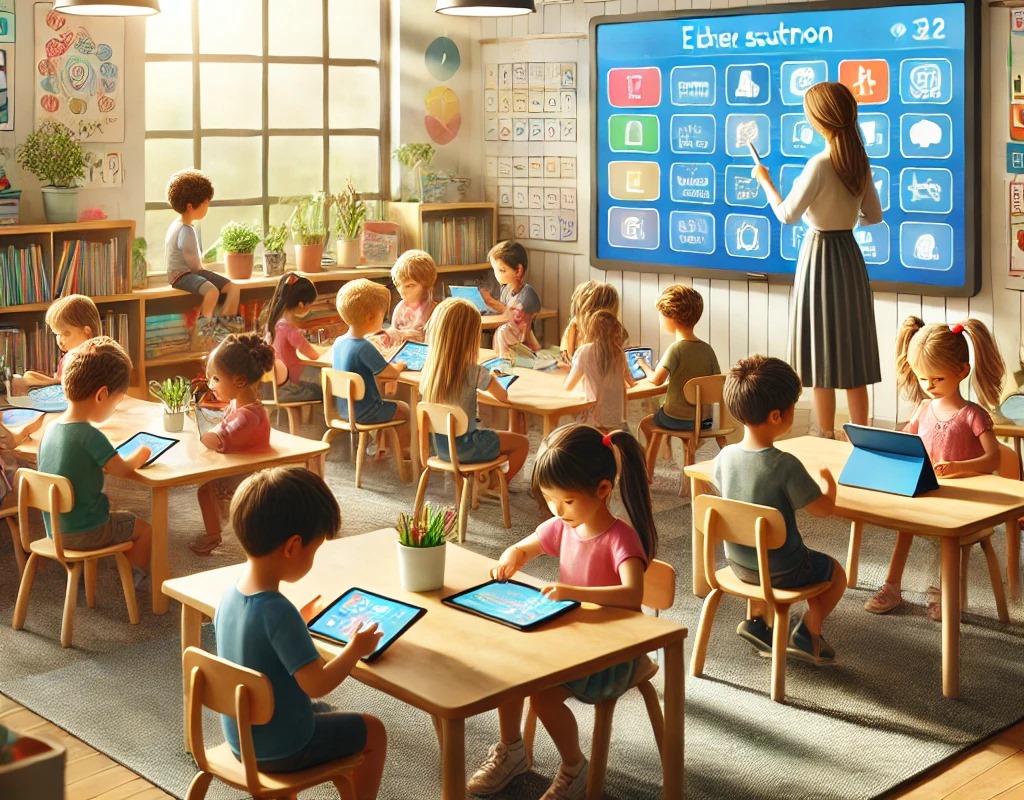 Anak-anak belajar dengan teknologi.  (Sumber: AI generator)