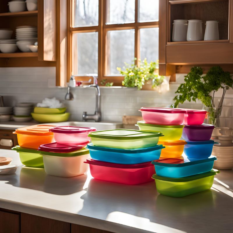 Tupperware tertumpuk rapi.