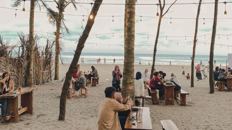 Area outdoor cafe Teal and Yellow.