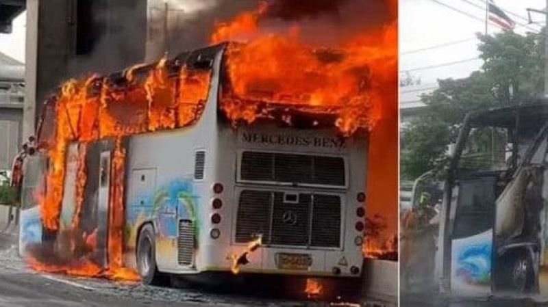 Bus sekolah terbakar di Thailand.