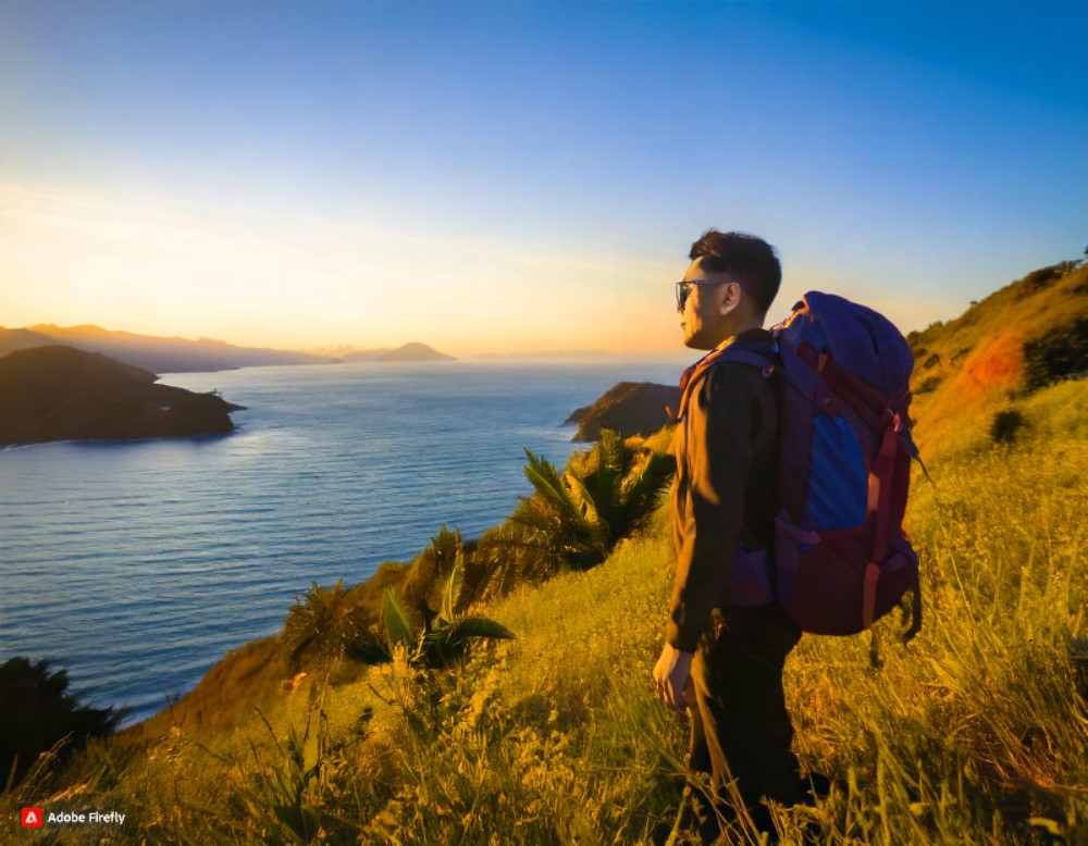 ilustrasi Backpacker.   (AI/ firefly.adobe.com)