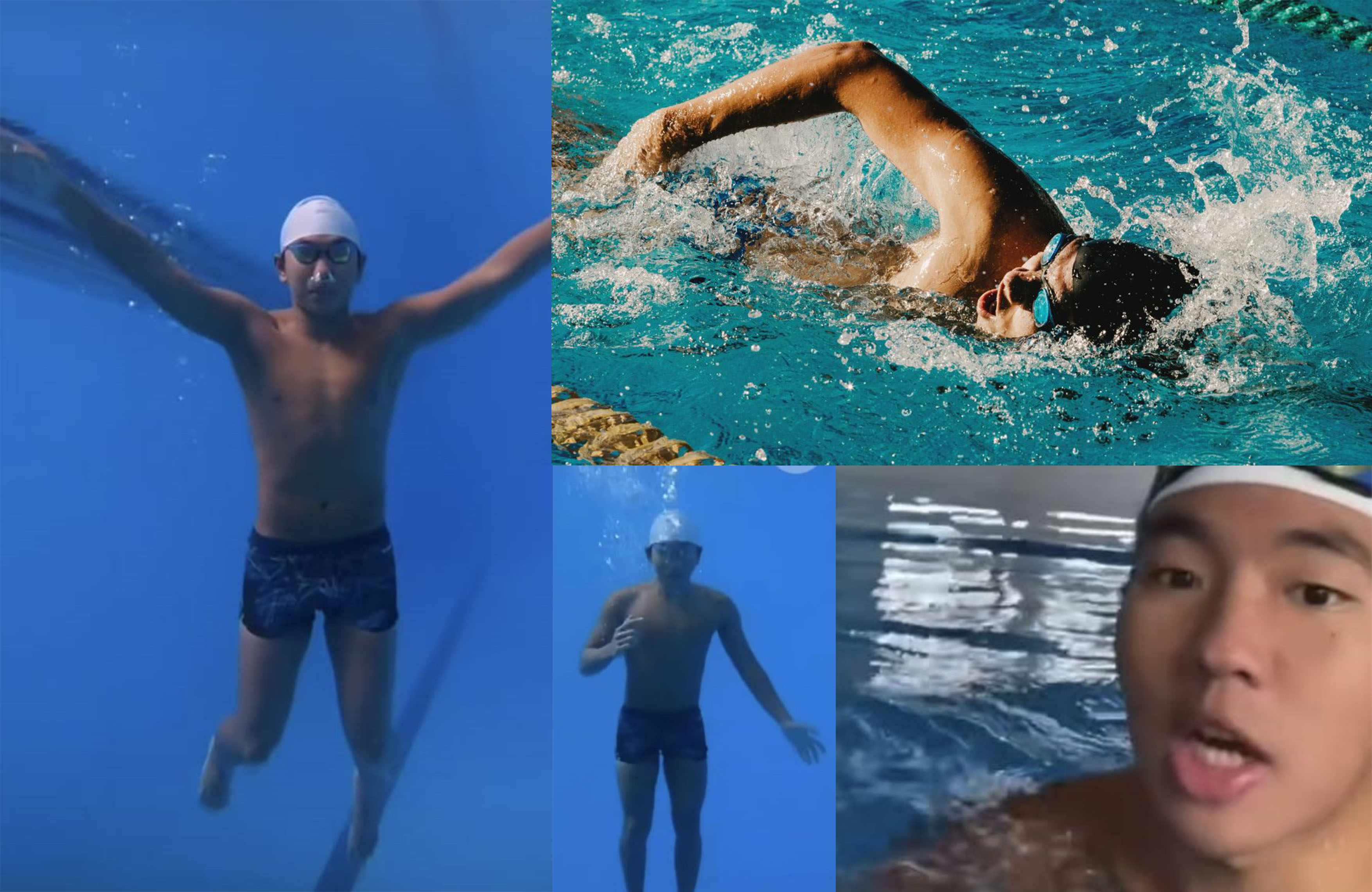 Berenang dan beberapa teknik oleh atlet perenang sekaligus content creator  Timotius Mulyadi, alias Timboi.