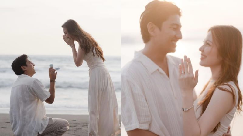 Potret Harris Vriza lamar Haviza Devi Anjani di tepi pantai.