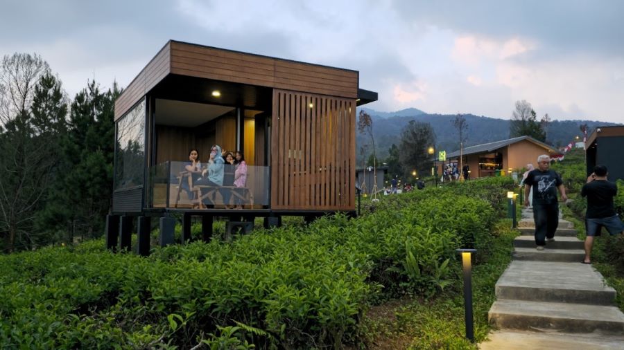 Bobocabin Sukawana menghadirkan pengalaman menginap yang unik dan nyaman di tengah kebun teh.