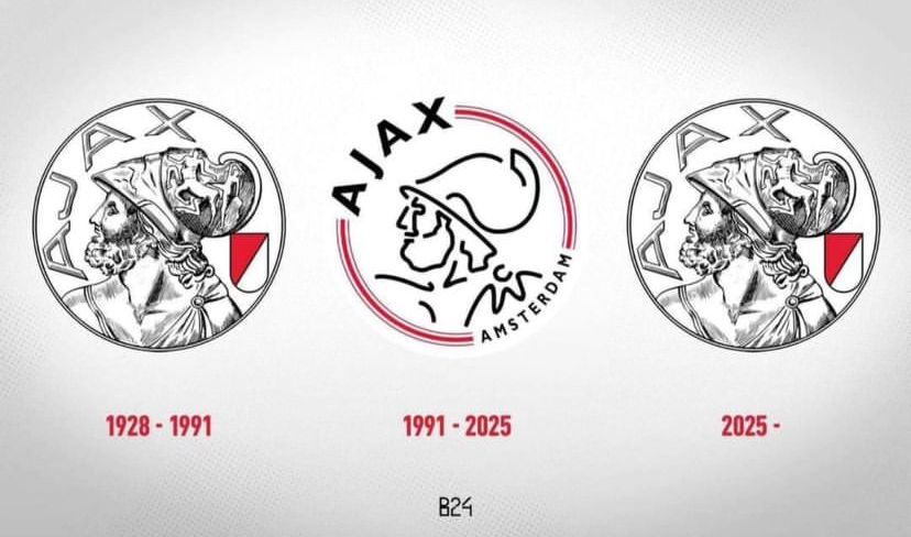 Sebuah logo ajax amsterdam dari tahun 1928 hingga tahun yang akan datang yaitu tahun 2025.
