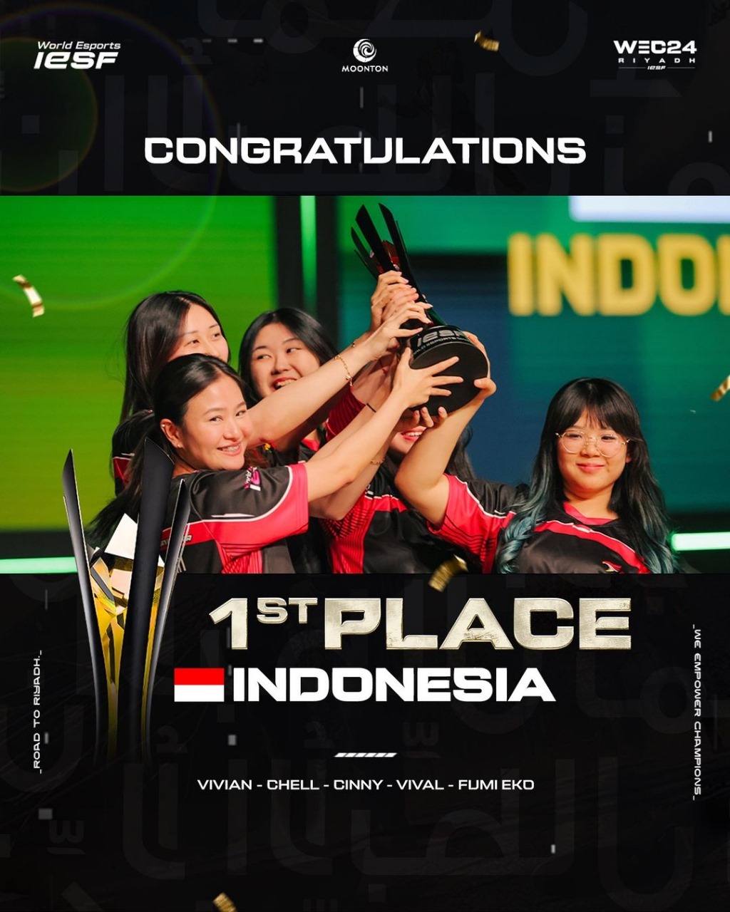 Timnas MLBB Putri Indonesia meraih juara di IESF World Championship 2024 di SEF Arena, Rabu (20/11/2024).