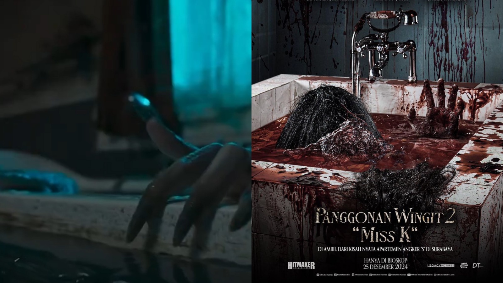 Poster Film Panggonan Wingit 2 "Miss K)  (Kiri/Screnshoot/@HitMakeStudios, Kanan/moviezy.id)