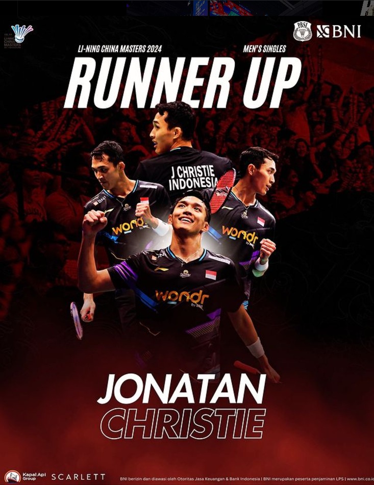 Pebulu tangkis tunggal putra Indonesia, Jonatan Christie, pada babak Final China Masters 2024 di Shenzhen Gymnasium, China, Minggu (24/11/2024).