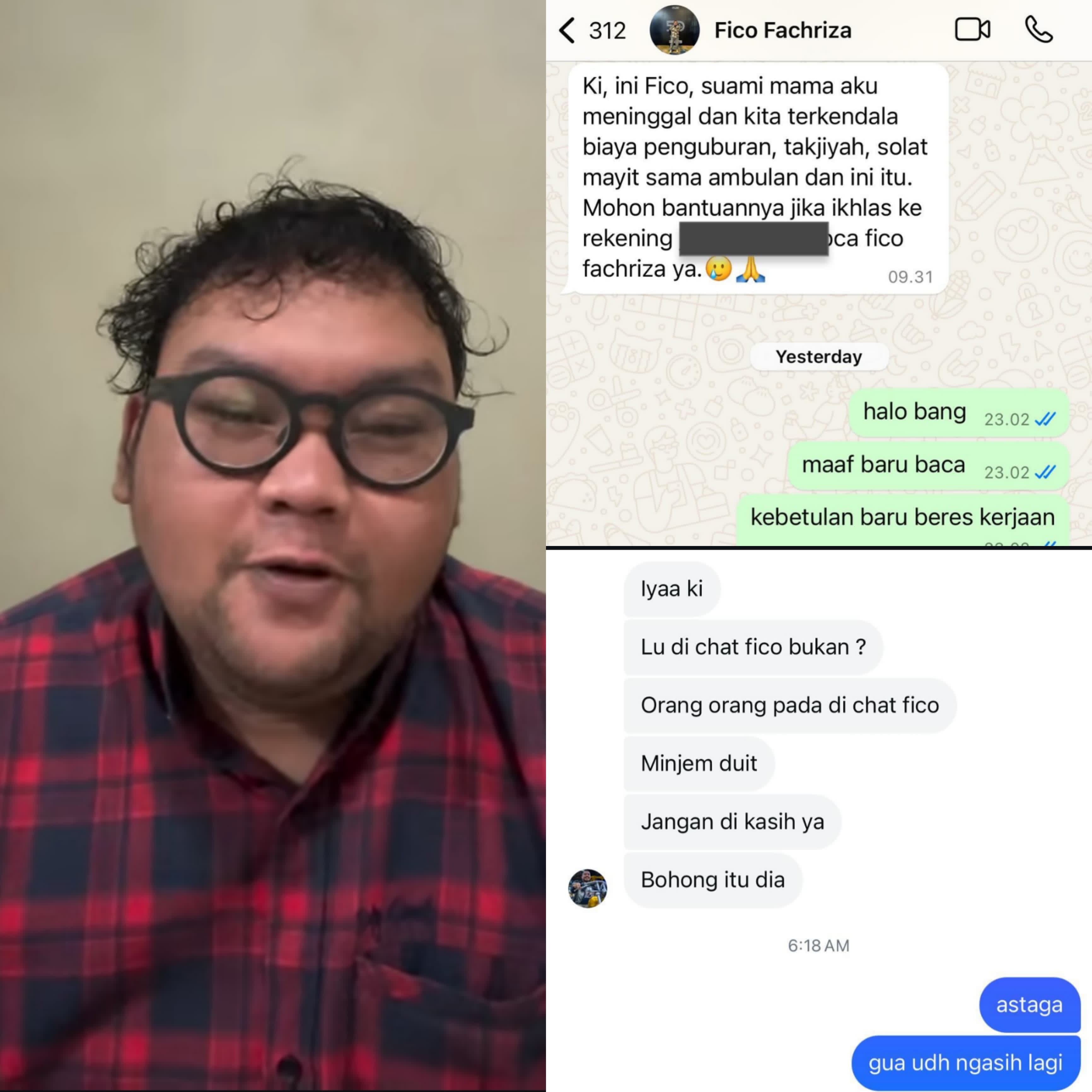 Fico Fachriza dan bukti chat pinjam uang me Kiki CJR dengan tuduhan palsu.