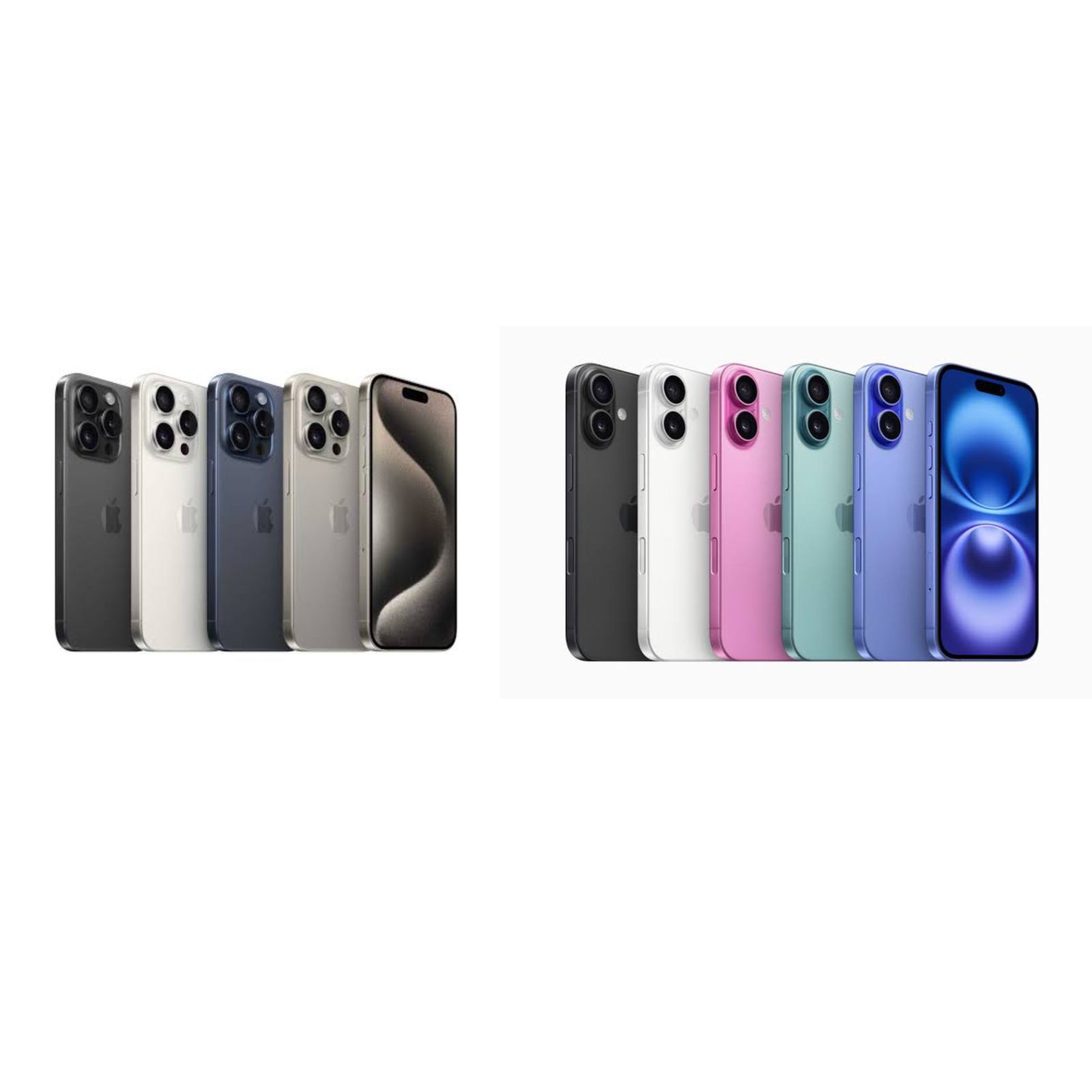 Iphone 15 ProMax sisi kiri dan Iphone 16 sisi kanan.
