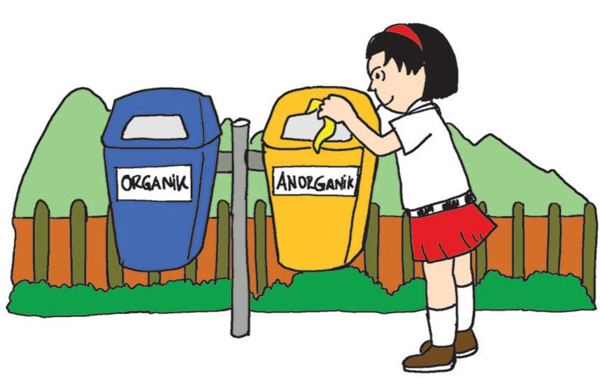 ilustasi pemilihan sampah sesuai dengan jenisnya.