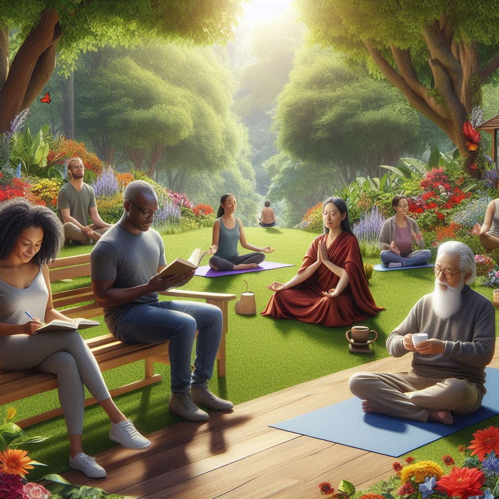 Ilustrasi orang-orang sedang bersantai.