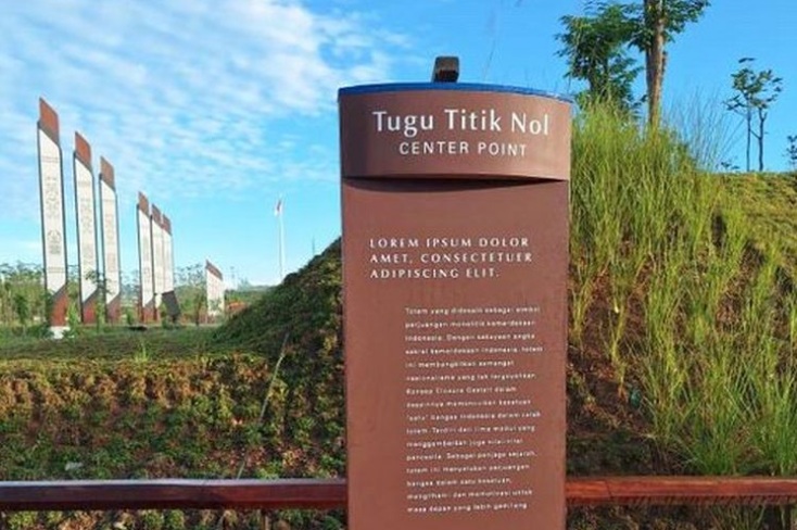 ilustrasi Tugu Titik Nol yang bertuliskan Lorem Ipsum Dolor Amet.