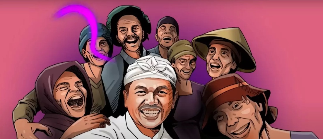 Ilustrasi Dedy Mulyadi mengenakan iket di tengah kehangatan warga.