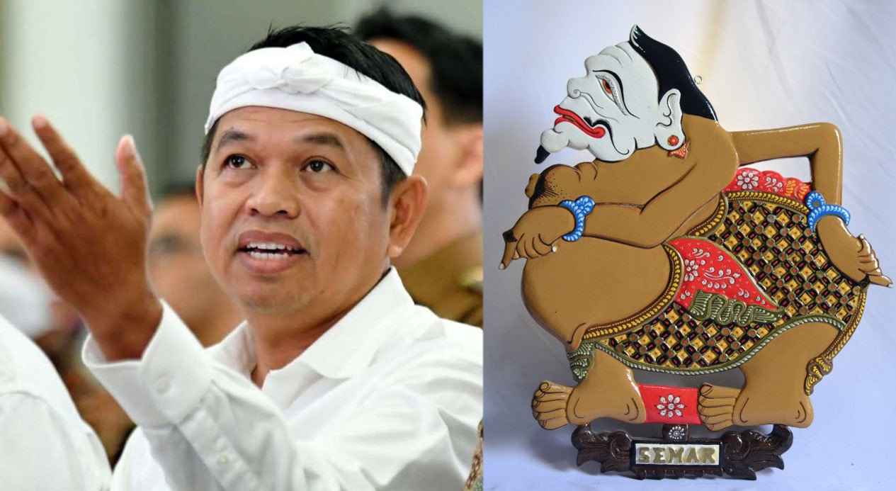 Gubernur Jawa Barat Dedi Mulyadi dan tokoh wayang Semar.