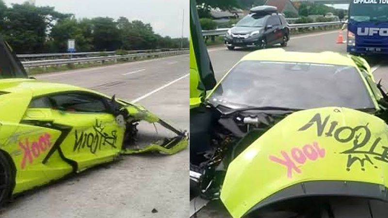 Kendaraan Lamborghini milik Gabriel Rey De Leroy alami kecelakaan di jalan tol Jombang-Mojokerto, pada Jumat (2/5/2025).